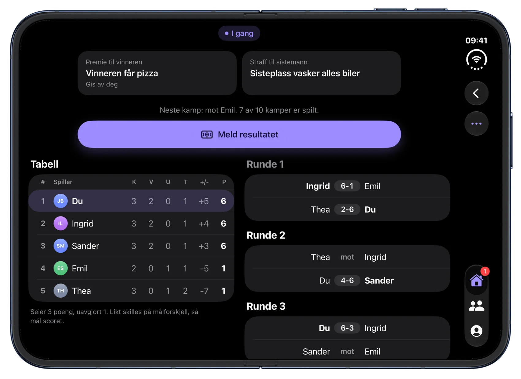 The padel league on an unfolded iPhone Duo.